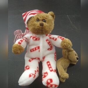 Candy Cane Pajamas Christmas Bear plush. Made by GALERIE.